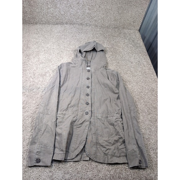 Carbon 2 Cobalt Jackets & Blazers - Carbon 2 Cobalt Womens Linen Cotton Hooded Jacket Taupe Grey Drawstring XS